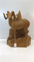 1970’s Hand carved mountain goat statue, signed