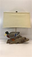 1970s Decoy duck on driftwood lamp with fabulous
