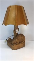 1970s hand carved beaver and tree table lamp with