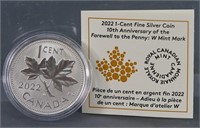 2022 1 Cent Canada Fine Silver Coin