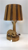 1970’s hand carved bear with fish table lamp and