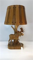 1970’s hand carved moose  lamp with handmade