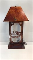 Vintage copper toned Cut metal fly fishing lamp.