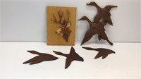 Mixed lot of wildlife wall decor. Note antler on