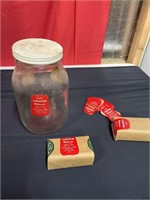 Sorghum molasses tags and jar