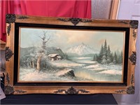 Hand, painted winter scene, oil painting on