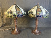 Two Stained Glass Style Lamps, 22" h.