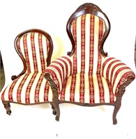 Victorian Era Wooden Chair and a Slipper Chair