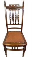 Antique Wood and Leather Dinning Chair
