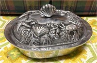 Pewter Beach Themed Serving Dish with Lid