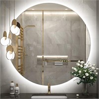 FTOTI 32 Inch LED Backlit Round Mirror for Vanity