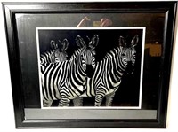 Black and White Zebra Etching Print
