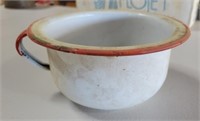 White and red enamel pot