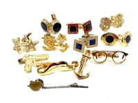 Collection of Gold Toned Cufflinks and Tie Clips