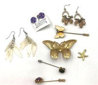 Assortment Brooches Earrings Hat Pins and Pendants