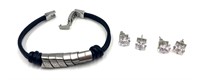 Stainless steel Bracelet and Silver Tone Earrings