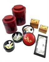 Lacquer and Bamboo boxes and A Zen Sand Garden