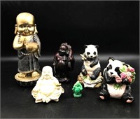 Collection of 6 Buddha and Panda Figurines