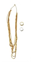 Gold or Silver Toned Necklace And Two Rings