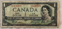 Canadian 1954 $1 w/ devil's face.