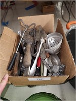 Box of misc Kitchen utensils & silverware
