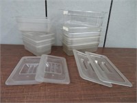 9 ASSORTED CLEAR PLASTIC OBLONG INSERTS W 4 LIDS