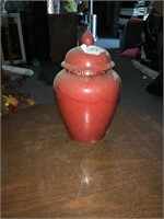 Red vase with lid
