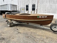 12' Wood Boat with Johnson 9-1/2hp Engine
