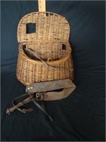 Antique Wicker and Leather Fishing Creel Basket