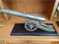 24” cast brass cannon replica on wood base