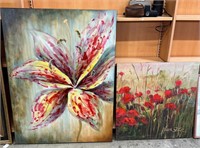 Two Large Floral Canvas Wall Hangings