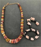 Stone Necklace and Matching Bracelet and Earrings