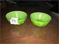 Glass green and white polka dot bowls