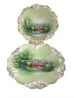 R S Prussia Water Lily Serving Bowl & Plate