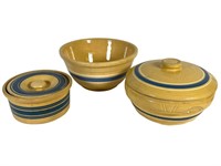 3 Vintage Yellow Ware Bowls