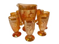 Iris & Herringbone Carnival Glass Set