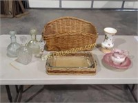 Wicker Basket with Assorted Vintage Glass