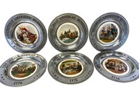 6 Commemorative Pewter Plates