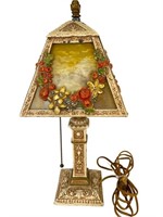 Heavy Slag Glass Lamp w/ Floral Overlay