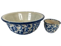 2 Blue Spongeware Bowls