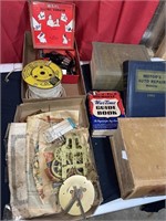 Old clock parts,books, miscellaneous