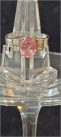 .925 Serling Silver Ring w/Pink Stone & CZ
