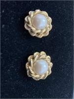 Goldtone faux pearl clip earrings