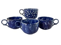 4 Large Blue Splatterware Mugs