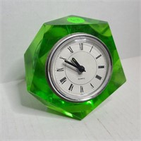 Nice Faceted Solid Green Glass Tabletop Clock