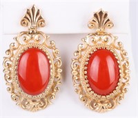 14K YELLOW GOLD PURE CORAL LADIES EARRINGS