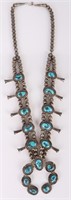 STERLING NAVAJO TURQUOISE SQUASH BLOSSOM NECKLACE