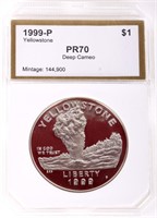 1999-P $1 YELLOWSTONE PR70 DEEP CAMEO SILVER COIN
