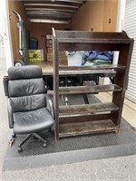 BOOKCASE & LEATHER OFFICE CHAIR