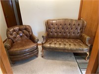 SET OF 2 LEATHER CHAIR & SETTEE